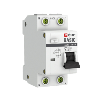Автоматический выключатель дифференциального тока 1P+N 16А 30мА тип АС х-ка C эл. 4,5кА АД-12 EKF Basic