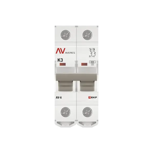 Выключатель автоматический AV-6 2P 3A (K) 6kA EKF AVERES