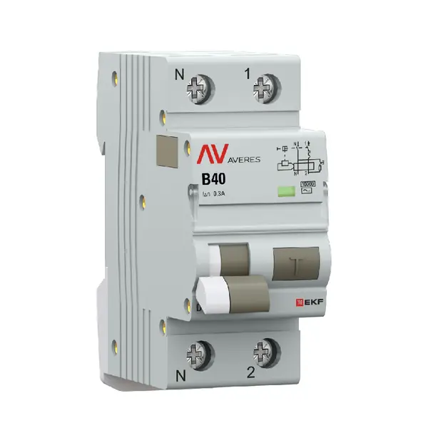 Автоматический выключатель дифференциального тока DVA-10 1P+N 40А характеристика B 300мА тип AС электромеханический 10кА AVERES EKF