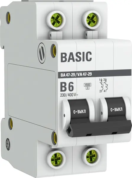 Автоматический выключатель ВА 47-29 2P 6А (B) 4,5кА BASIC